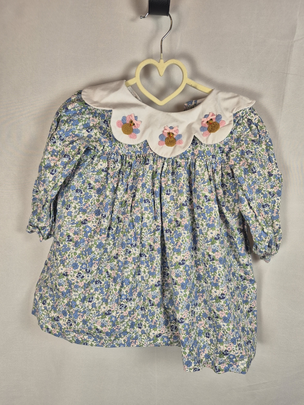 Cecil & Lou Girls Floral Scalloped-Collar Dress With Turkeys 100% Cotton 2T